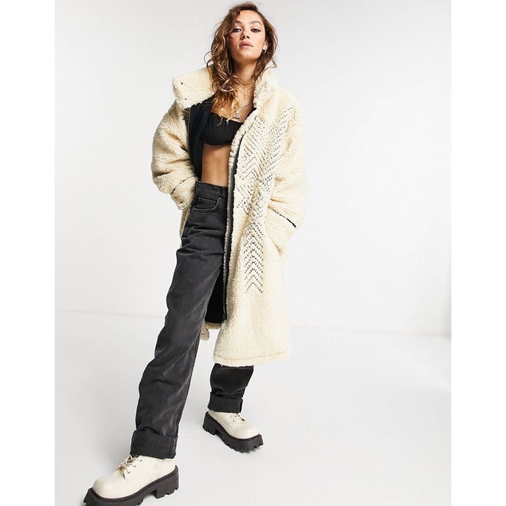 Free People x We The Free Avery Embroidered Teddy Fleece Plush Coat